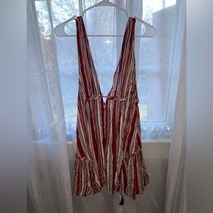 Cotton Candy LA - Mini Burgandy Striped Mini Dress, S (Small)